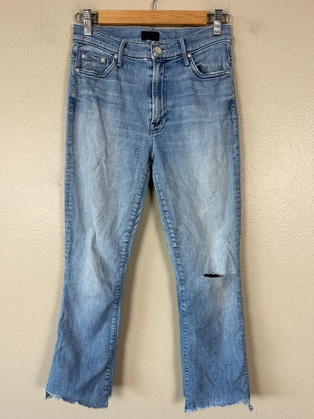 Mother Insider Crop Two Step Fray Jeans Womens 27 When Sparks Fly Light Wash